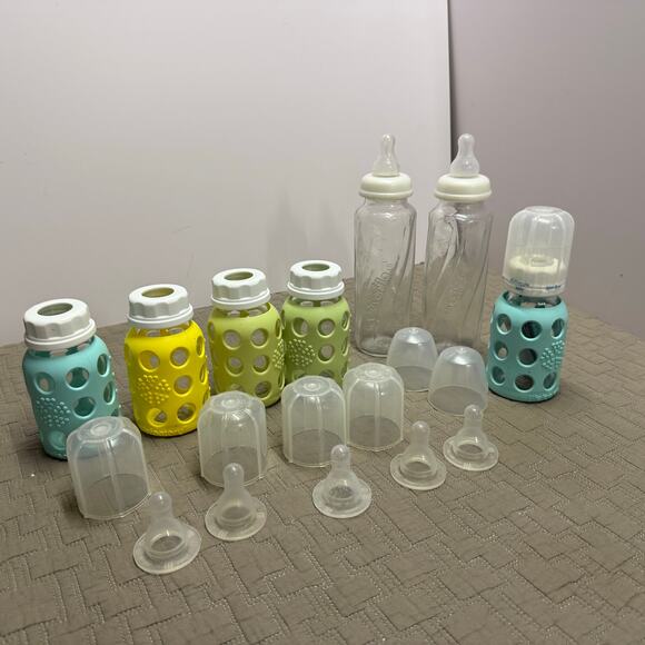 Lot 5 LifeFactory Glass Baby Bottles 2 Evenflo Size 1 Nipples Silicone Sleeves - Picture 1 of 8